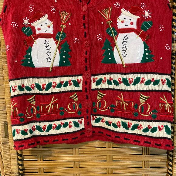 Vintage Bobbie Brooks Christmas Vest Small Snowman Embroidered Beaded holiday - Picture 8 of 8